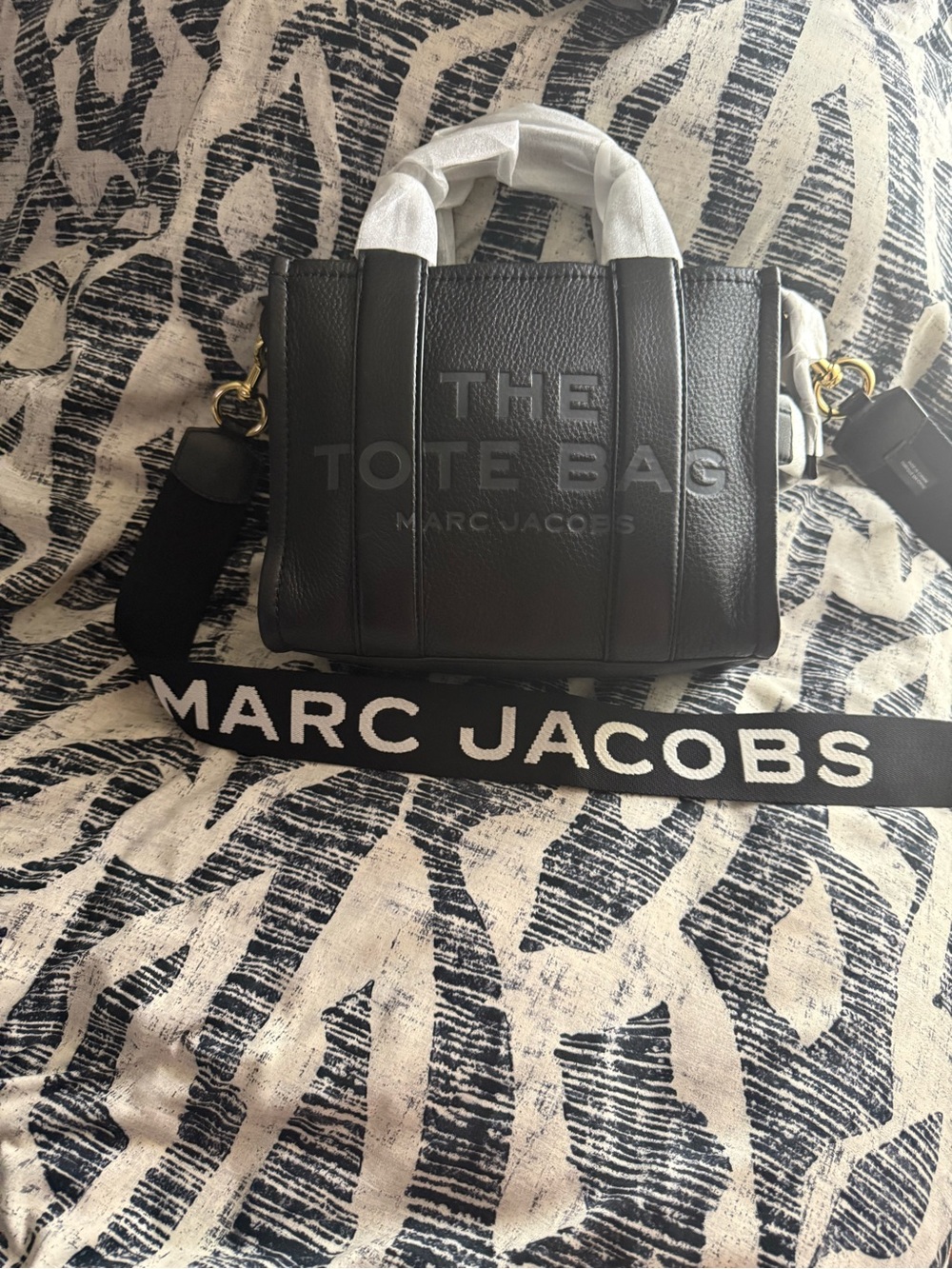 Marc Jacobs Black Pebbled Leather Mini Tote with Branded Strap